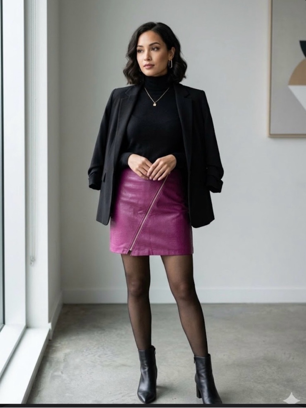 Bar III Magenta Faux Leather Zip-Front Mini Skirt